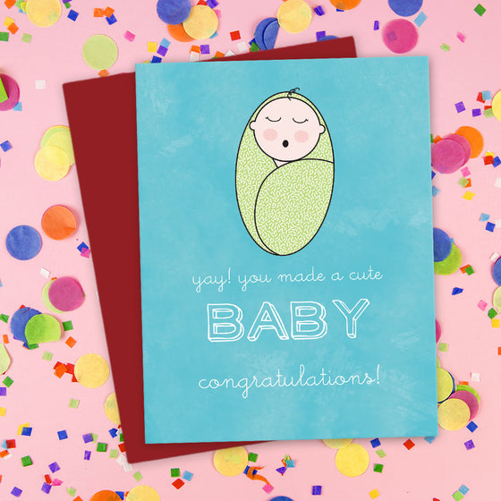 You Made A Cute Baby! Congratulations Card by The Spotted Olive - LST - Blue - Scene