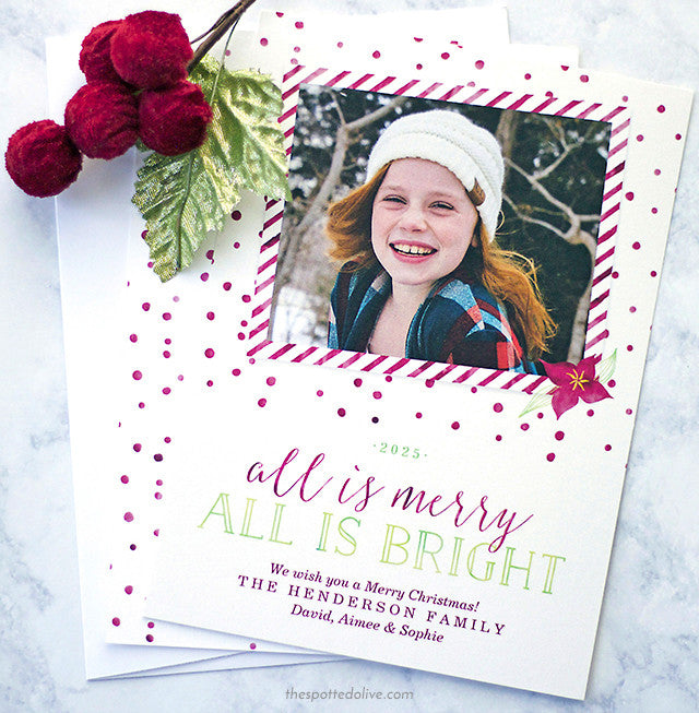 All Is Merry All Is Bright Christmas Holiday Photo Cards by The Spotted Olive - Scene