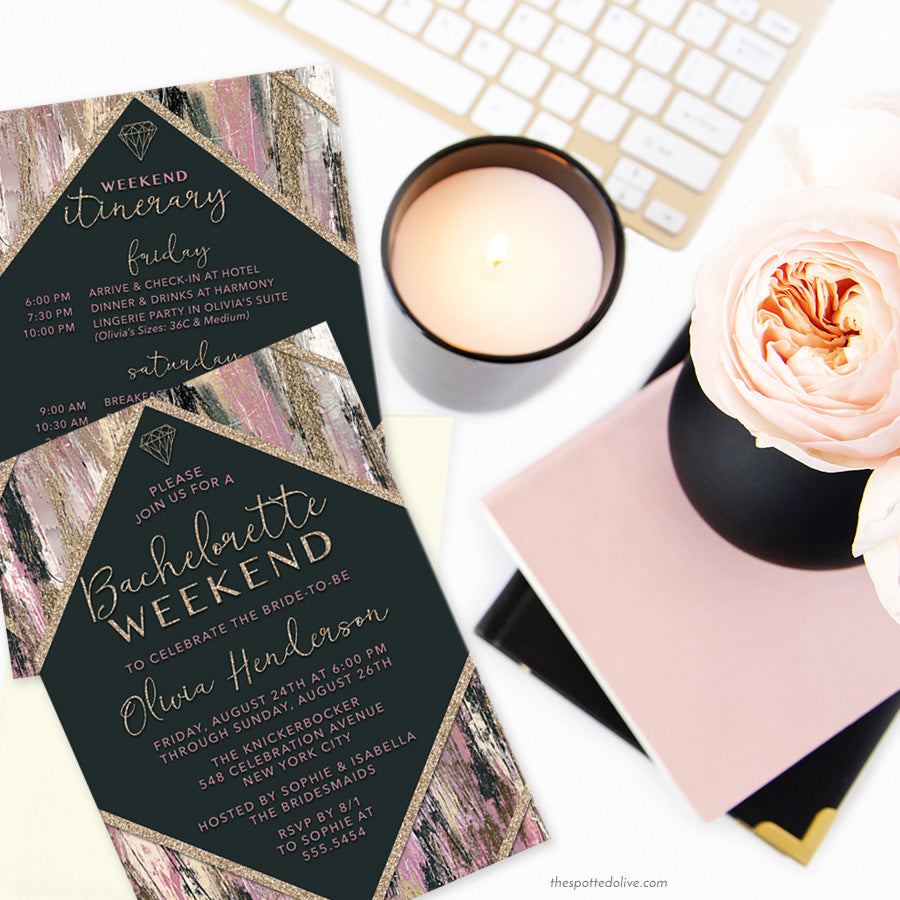 Modern Brushstrokes Bachelorette Weekend Invitations by The Spotted Olive - Scene