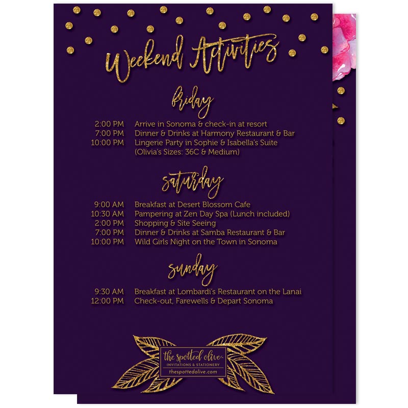 Bohemian Violet Bachelorette Weekend Invitations by The Spotted Olive - Back