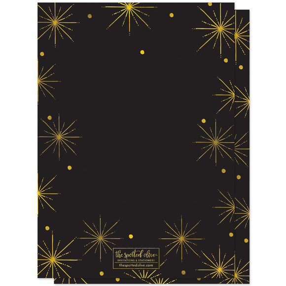 Black & Gold Bursts Holiday Party Invitations by The Spotted Olive - Front