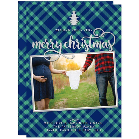Blue & Green Plaid Holiday Photo Cards by The Spotted Olive