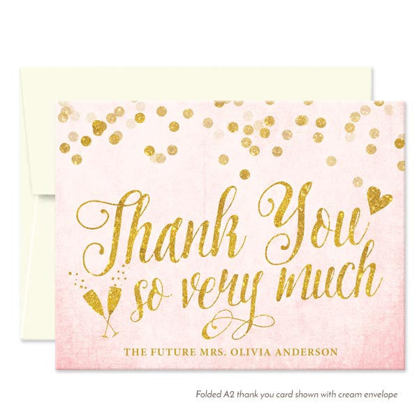 Blush Pink & Gold Confetti Folded Thank You Cards by The Spotted Olive - Cream Envelopes