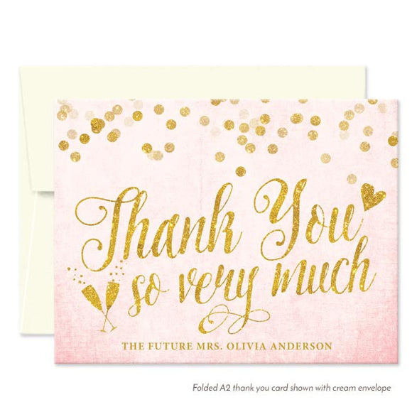 Blush Pink & Gold Confetti Folded Thank You Cards by The Spotted Olive - White Envelopes