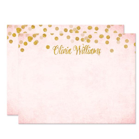 Blush Pink & Gold Confetti Personalized Note Cards by The Spotted Olive