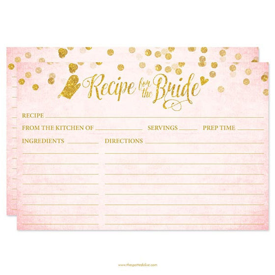 Blush Pink & Gold Confetti Recipe for The Bride Cards by The Spotted Olive