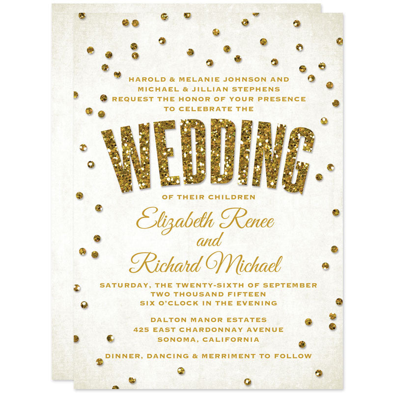 Bold Gold Glitter Look Confetti Wedding Invitations