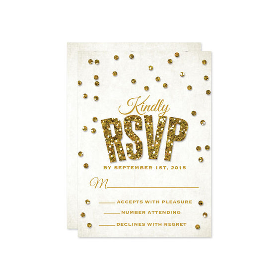 Bold Gold Glitter Confetti Wedding RSVP Cards