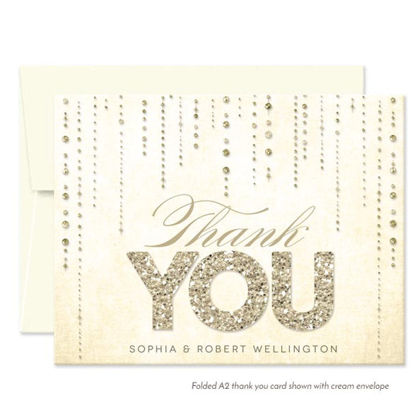 Champagne Gold Streaming Gems Personalized Thank You Cards by The Spotted Olive - White Envelopes