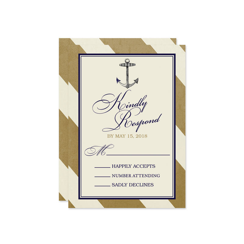 Elegant Gold & Navy Nautical Wedding RSVP Cards