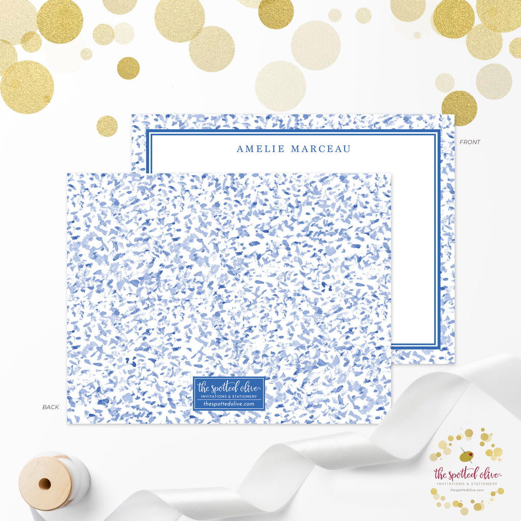 French Blue Stipple Personalized Note Cards by The Spotted Olive - Back