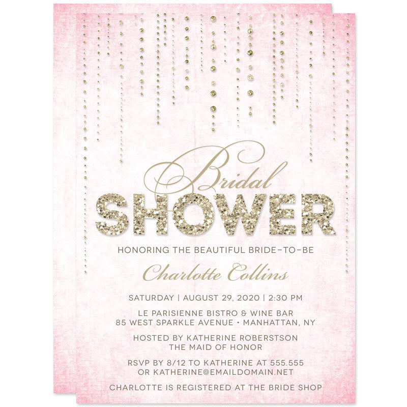 Bridal Shower Invitations - Pink & Gold Streaming Gems