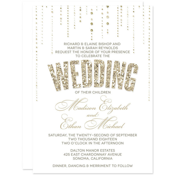 Gold Glitter Look Wedding Invitations-White Background