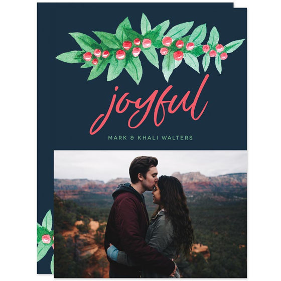 Joyful Holiday Berries Christmas Photo Cards by The Spotted Olive