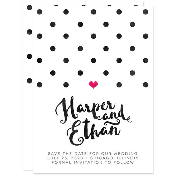 Polka Dots, Heart & Modern Calligraphy Save The Dates