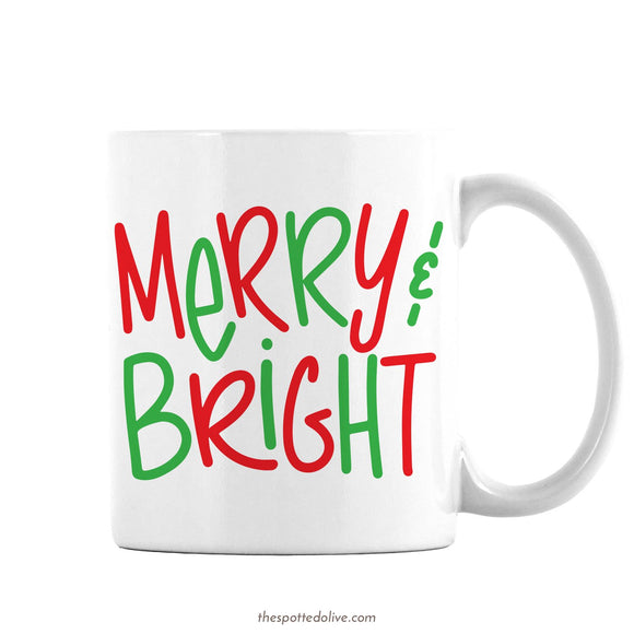 Hand Lettered Merry & Bright Mug By The Spotted Olive - Left