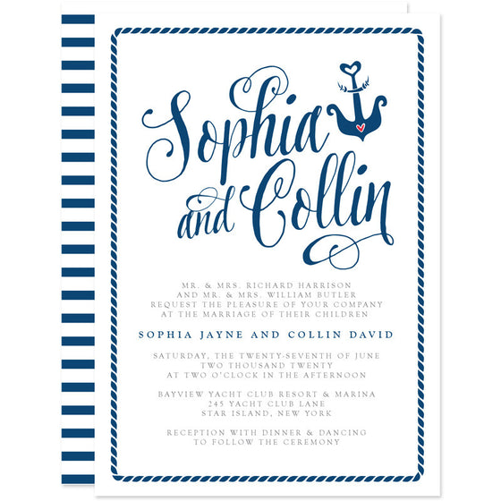 Modern Calligraphy Nautical Wedding Invitations