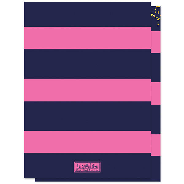 Navy & Pink Stripes Gold Confetti Bachelorette Party Invitations by The Spotted Olive