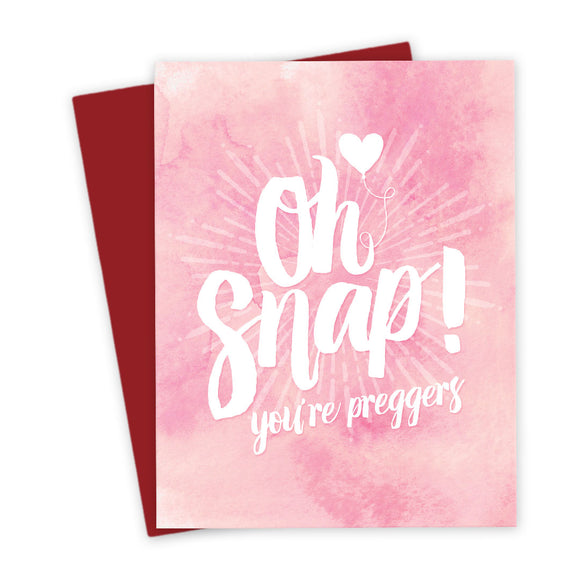 Oh Snap! You’re Preggers Card by The Spotted Olive - Pink Scene