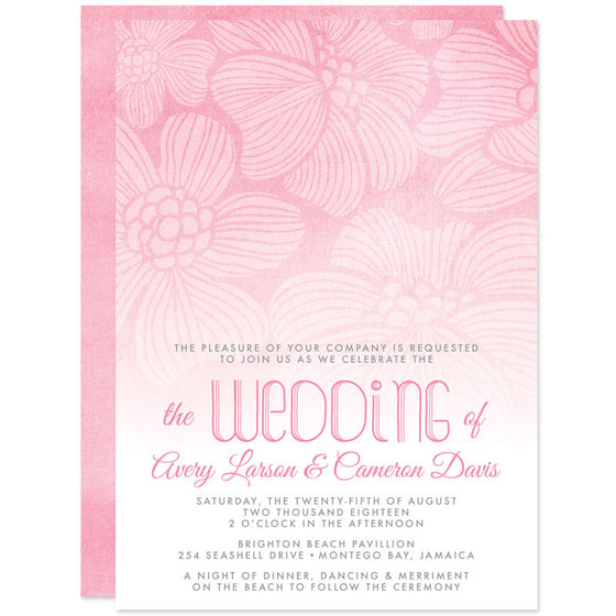 Modern Ombre Tropical Flowers Wedding Invitations