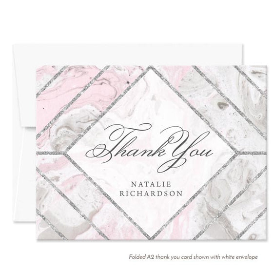 Pink & Gray Marble Personalized Thank You Cards by The Spotted Olive - White Envelope