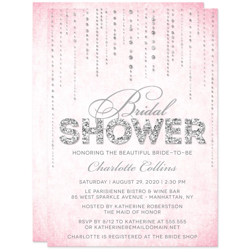 Bridal Shower Invitations - Pink & Silver Streaming Gems