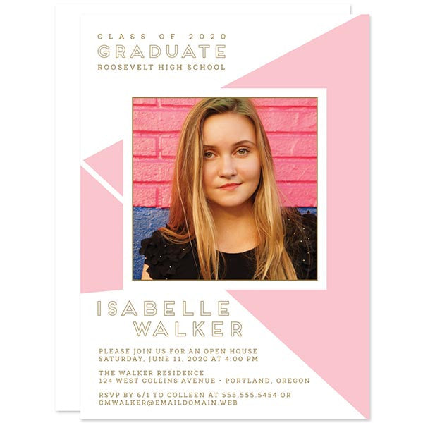 Pink Geometric Photo Graduation Announcements by The Spotted Olive