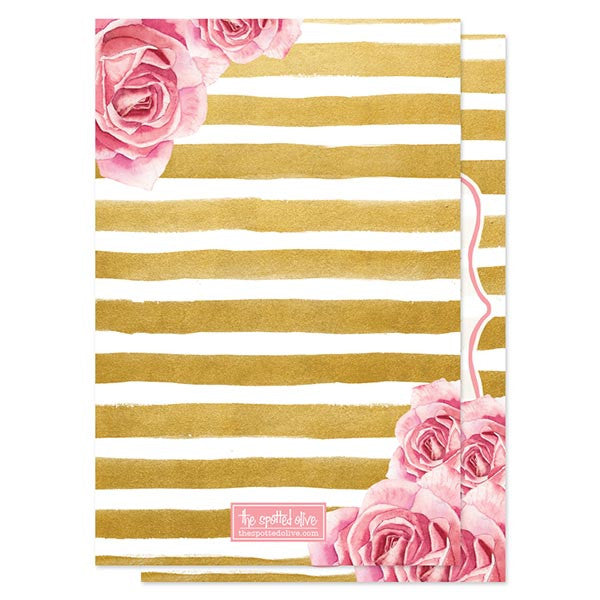 Pink Roses & Gold Stripes Bridal Shower Invitations by The Spotted Olive - back