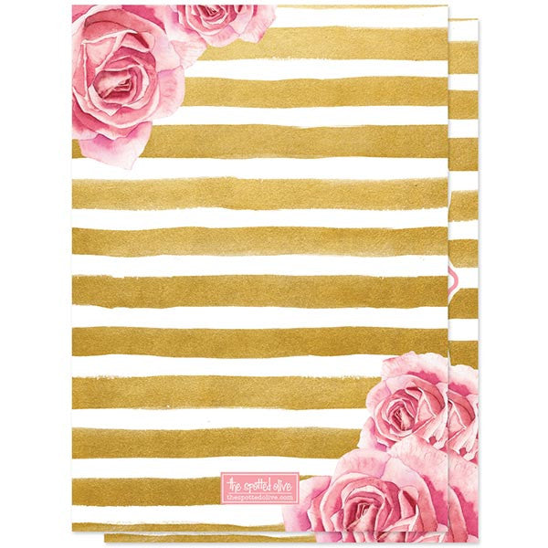 Pink Roses & Gold Stripes Bridal Shower Invitations by The Spotted Olive - back