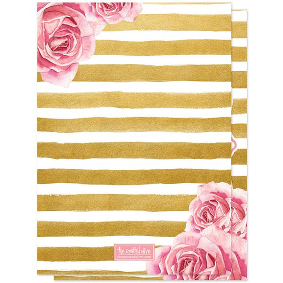 Pink Roses & Gold Stripes Bridal Shower Invitations by The Spotted Olive