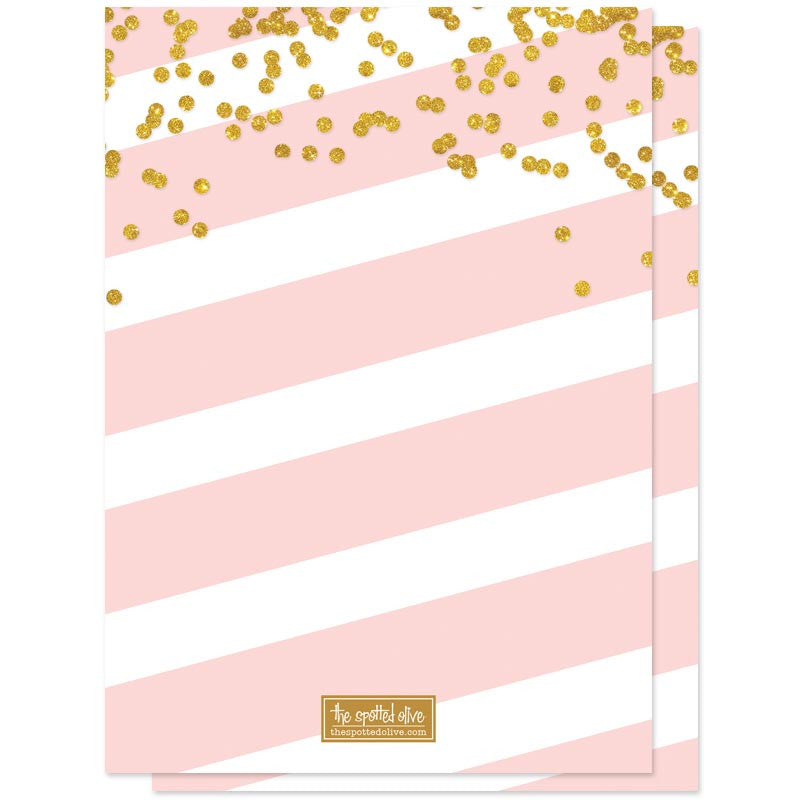 Pink Stripes & Gold Confetti Baby Shower Invitations by The Spotted Olive - Back
