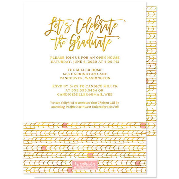 Pink & Gold Tribal Arrows Photo Graduation Announcements by The Spotted Olive
