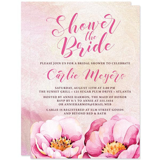 Pretty Pink Flowers Bridal Shower Invitations by The Spotted Olive
