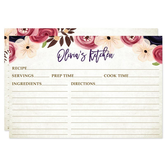 Pretty Watercolor Flowers Personalized Recipe Cards by The Spotted Olive