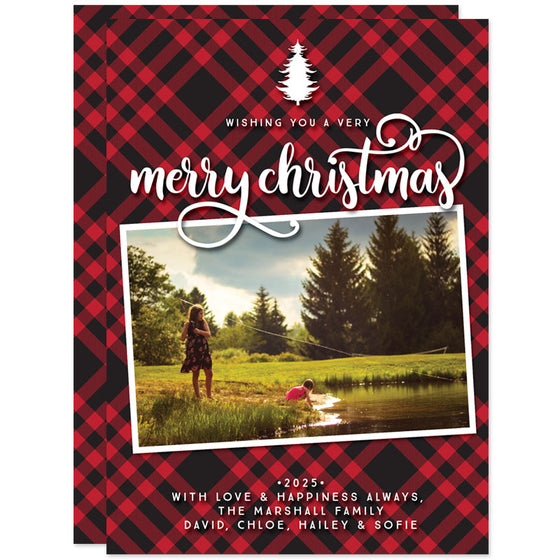 Rustic Red & Black Plaid Christmas Photo Cards by The Spotted Olive