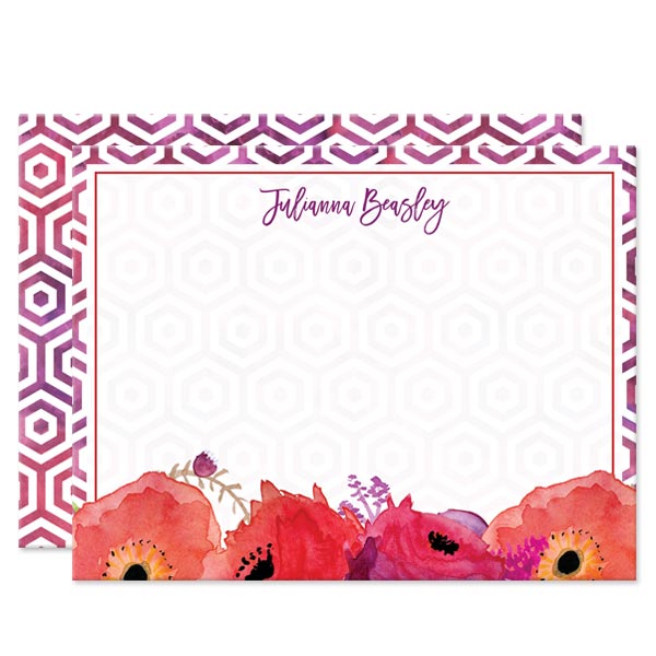 Red & Purple Watercolor Flowers Personalized Note Cards by The Spotted Olive - Front