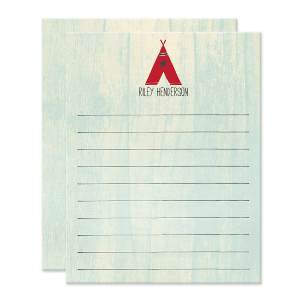 Kids Red Teepee Personalized Note Cards by The Spotted Olive - Front