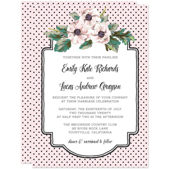 Retro Polka Dots & Flowers Wedding Invitations