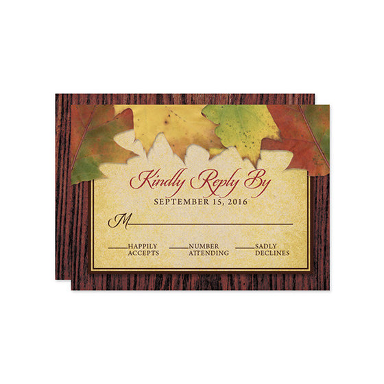 Rustic Autumn Leaves Wedding RSVP Cards by The Spotted Olive