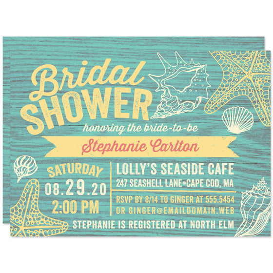 Rustic Seaside Cottage Sign Bridal Shower Invitations