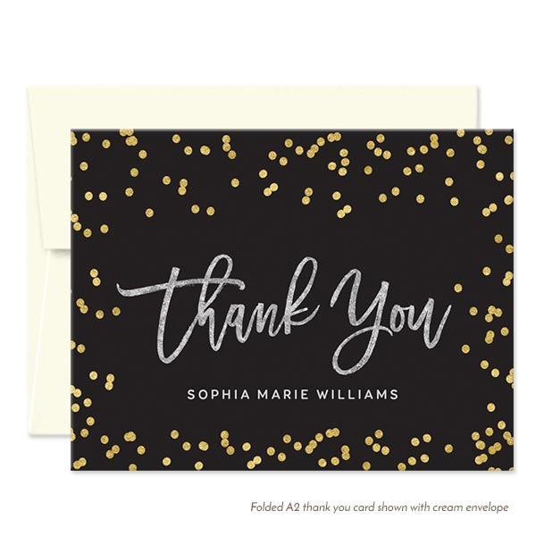 Silver Gold & Black Thank You Cards by The Spotted Olive - Cream Envelopes