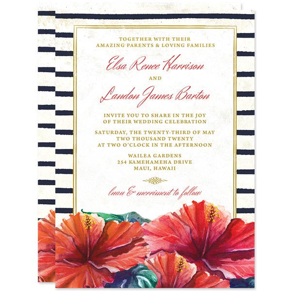 Tropical Hibiscus Wedding Invitations by The Spotted Olive