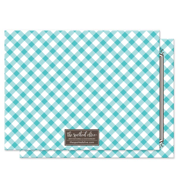 Turquoise Gingham Personalized Note Cards by The Spotted Olive - Back