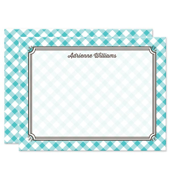 Turquoise Gingham Personalized Note Cards by The Spotted Olive