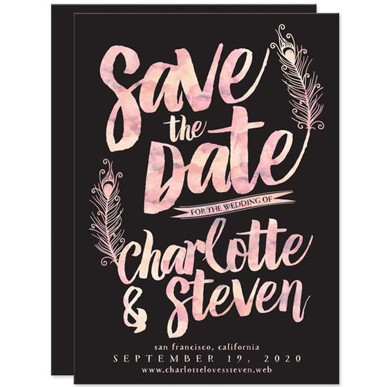 Watercolor Peacock Feathers Save the Dates by The Spotted Olive