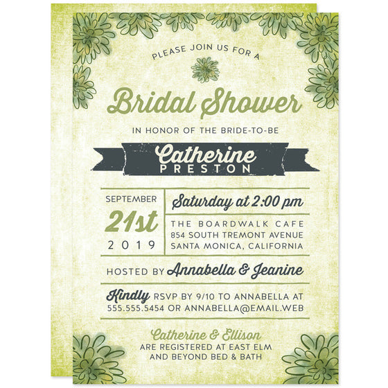 Watercolor Succulent Bridal Shower Invitations