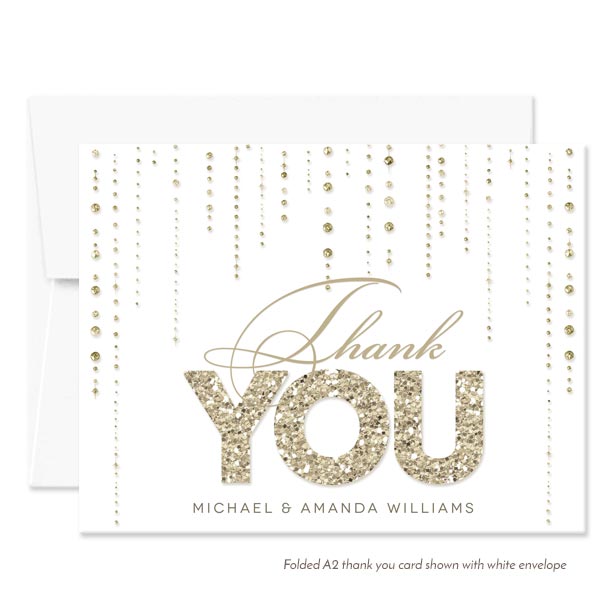 White & Gold Streaming Gems Personalized Thank You Cards by The Spotted Olive - White Envelope