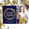 Featured Holiday Card: Navy & Gold Wreath Christmas Photo Cards