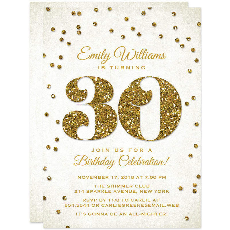 30th Birthday Party Invitations - Glitter Look Confetti - The Spotted Olive - 1