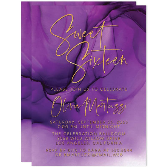 Sweet 16 Party Invitations - Abstract Purple